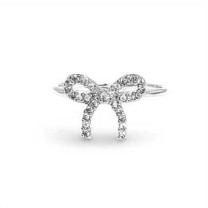 NEW WHITE LABEL women's bow rhinestone adjustable ring in silver